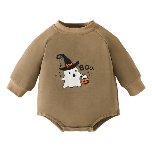 Gunia Baby Boy Girl Halloween Outfit Toddler Letters Long Sleeves Soft Romper Jumpsuit Outfits Khaki 9-12 Months