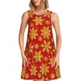 thumbnail image 1 of Xecao Robes de Noël avec Flocons de Neige Dorés pour Femmes Robes d'Été Décontractées Robes de Plage Sans Manches T-Shirt Robe Évasée avec Poches, 1 of 7
