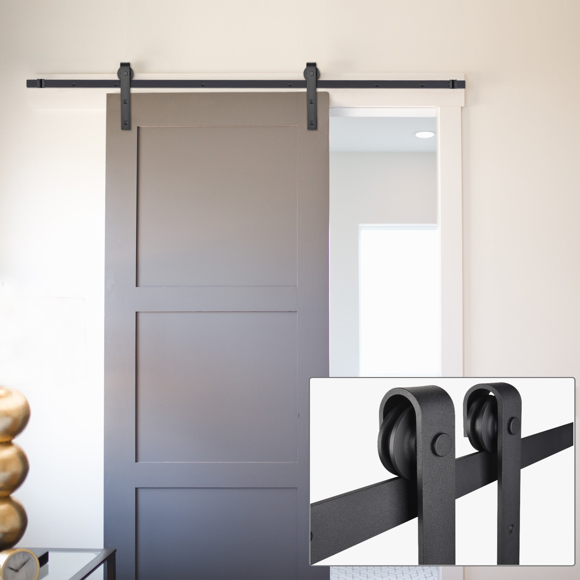 Aquaterior 6.6ft Sliding Barn Door Hardware Kit Hang Style Track Rail