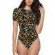 thumbnail image 1 of Balery Teal Leopard Body de cuello redondo de manga corta para mujer Tops de manga corta Tops básicos-Small, 1 of 7