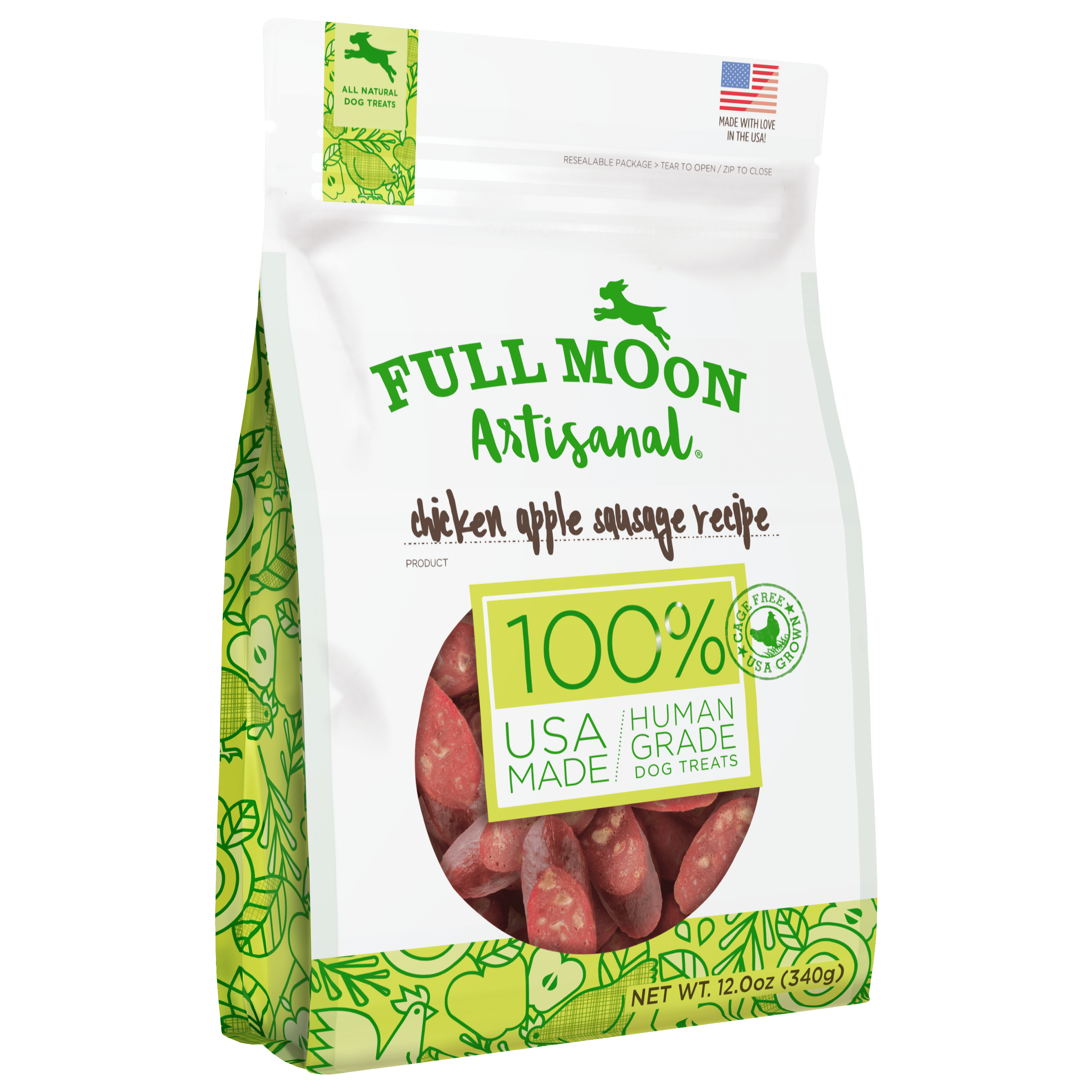 Full Moon Chicken Apple Sausage Dog Treats, 12 Ounces