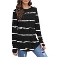thumbnail image 5 of Eryao Womens Thumb Hole Shirts Long Sleeve Striped Fashion Tops Lightweight Casual Crewneck Spring Plain Sweatshirts People Free Duped,Black,L, 5 of 5