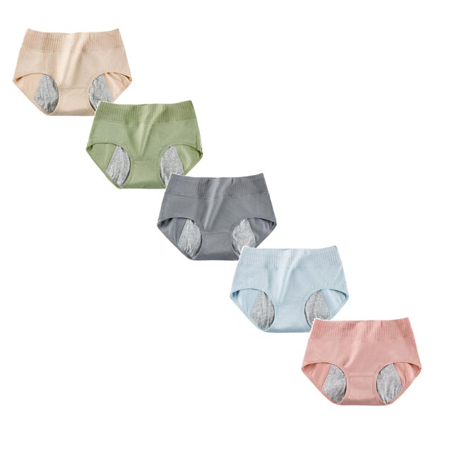 GDREDA Lot de 5 Culottes Menstruelles pour Femmes, Étanches et Confortables, Protection à 4 Couches avec Doublure Qui Évacue l'Humidité / Culottes Menstruelles Réutilisables, Post-Partum et Protection contre les Fuites Urinaires Légères