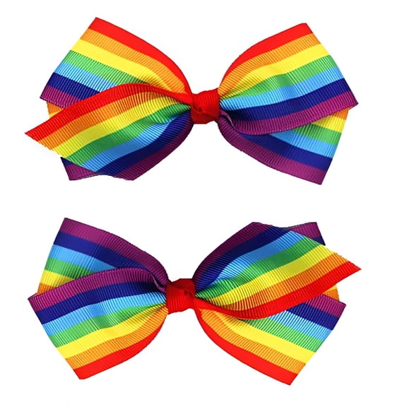 TUWAFE 2Pcs 4" Rainbow Ribbon Hair Clips,Pride Day Hair Accessories