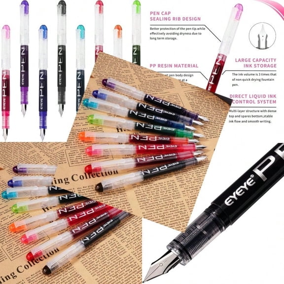EYEYE Disposable Fountain Pens 8 Pack Multicolor Fine Point Fountain Pens for Writing Stainl Steel Nib Smooth Writing for Journaling Drafting Sketching Doodling Gifts