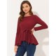 thumbnail image 4 of INSPIRE CHIC Top elegante de manga larga de punto elástico con cuello redondo para mujer Color rojo oscuro L, 4 of 4