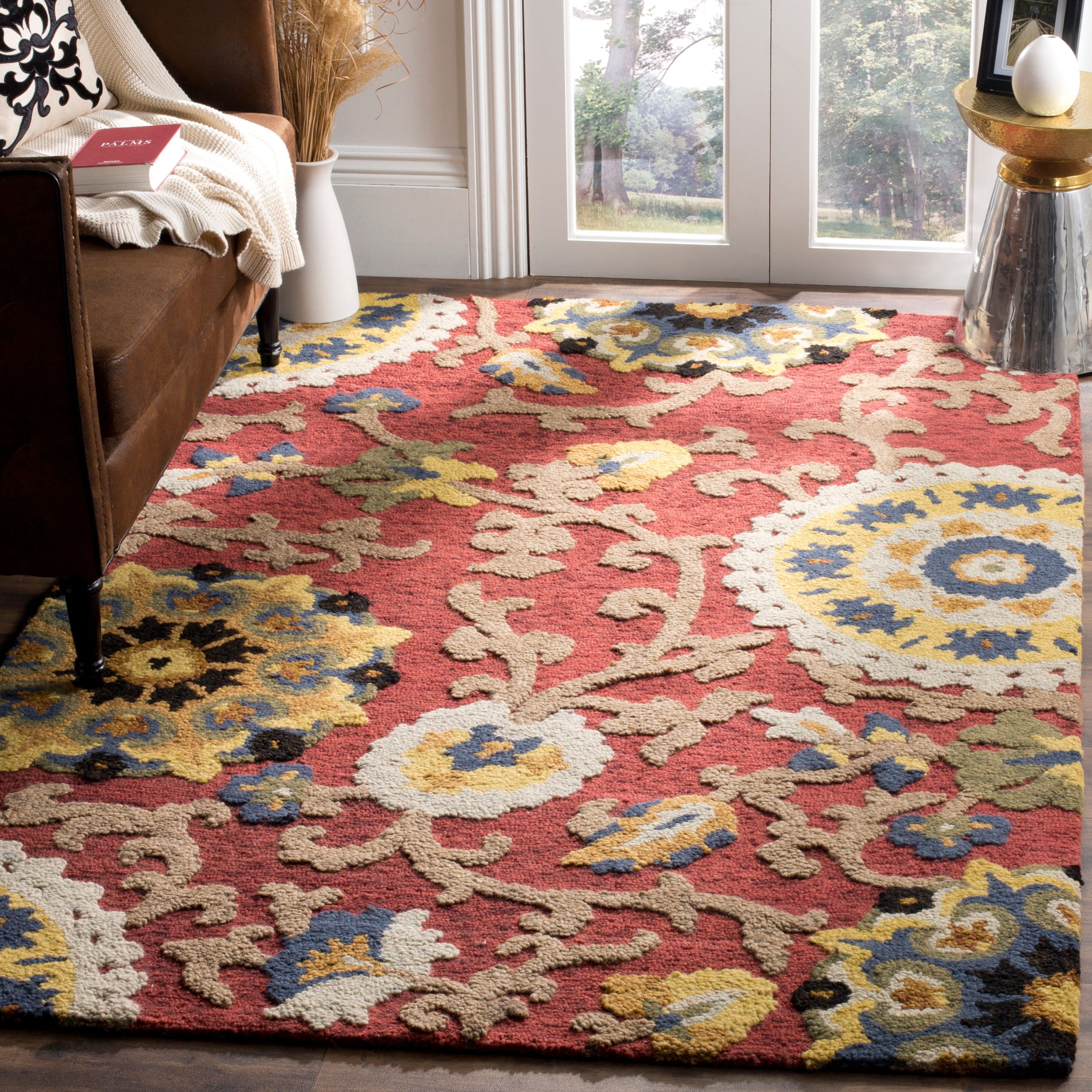 SAFAVIEH Blossom Estelle Floral Wool Area Rug, Red/Multi, 4' x 6