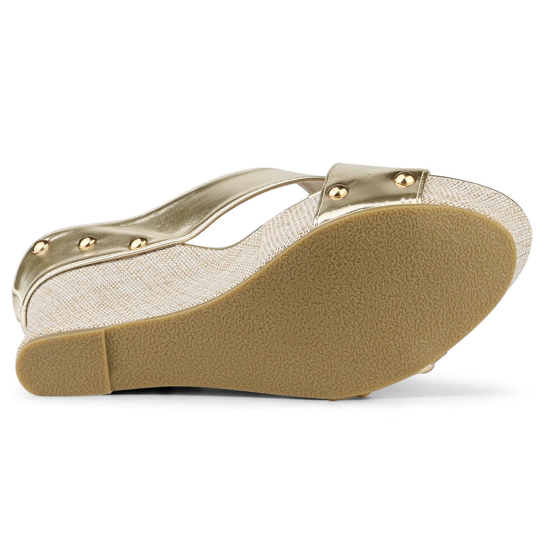 DARING DIVA Women's Stylish Open Toe Linen Platform Slide Wedge Sandals Gold 7.5