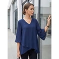 thumbnail image 3 of DARING DIVA Women's High Low Tops 3/4 Bell Sleeve V Neck Chiffon Blouse S Navy Blue, 3 of 5