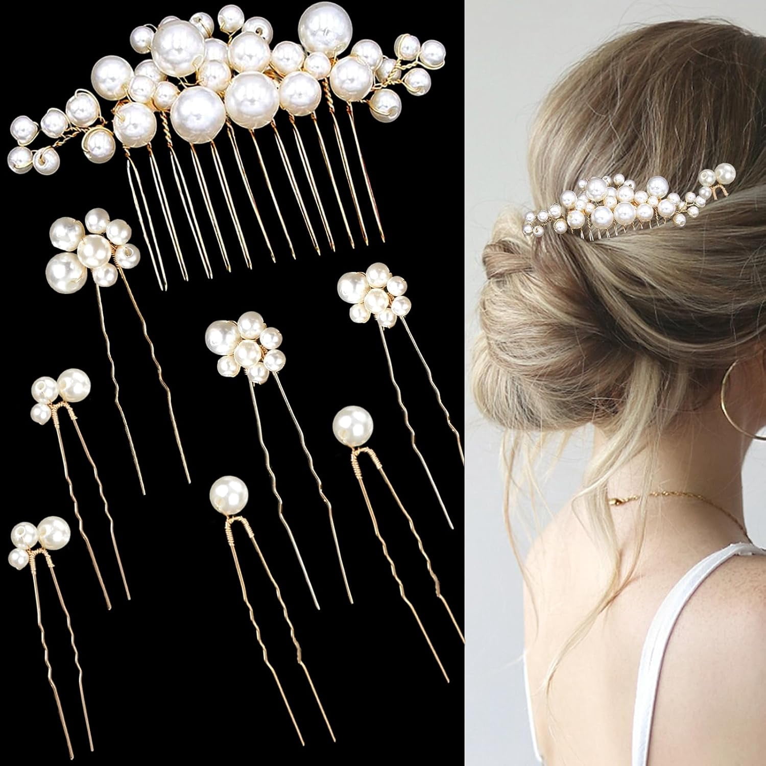 NWT 5 Pieces Gold Leaf Hair Pins Flower Pearl Hair Forks Bridal Hair Clips Amazon.com : 5 PCS Bridal Flower Wedding Hair Pins Crystal  main image 2