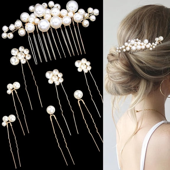 8 Pcs Bridal Pearl Wedding Hair Comb Gold Elegant Pearl Hair Pins Vintage Hair Accessories for Brides Bridesmaids Flower Girls(Gold)
