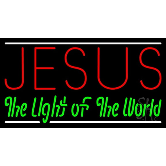 Jesus The Light Of World With Line LED Neon Sign 13" Tall x 24" Wide - inches Black Square Cut Acrylic Backing, with Dimmer - Premium built indoor Sign for Home décor, Religious place, Store interior.