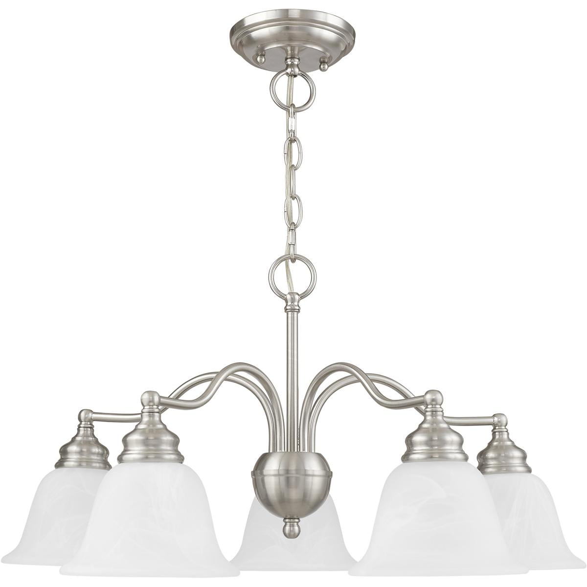 5 Light Brushed Nickel Chandelier/Ceiling Light fixture with White Alabaster Glass Shade
