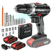 21V Cordless Drill, 3/8 inch Power Drill Driver Set with 2 Batteries Fast Charger, 2 Variable Speed, Built-in LED, Power Drill for Drilling and Tightening/Loosening Screws