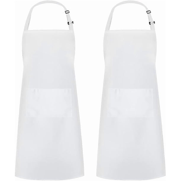 2 Pack Adjustable Bib Apron Waterdrop Resistant with 2 Pockets Cooking Kitchen Aprons for Women Men Chef, White