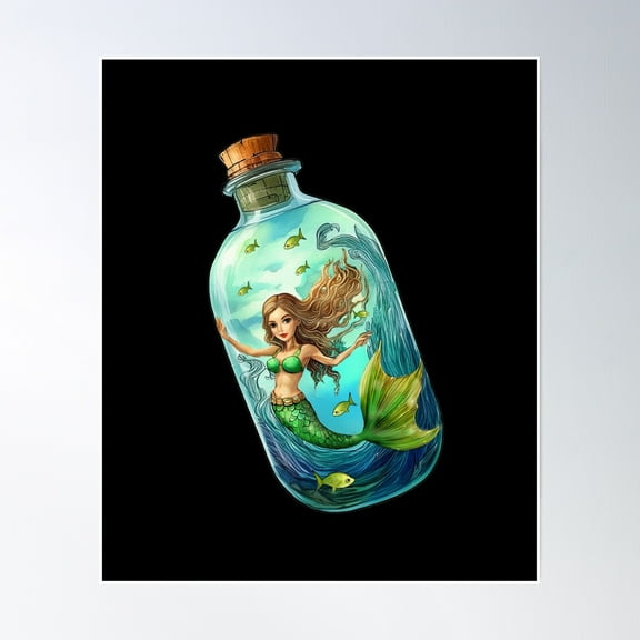 Mermaid In A Bottle Poster Wall Art, Modern Wall Decor, 8x12 UNFRAMED
