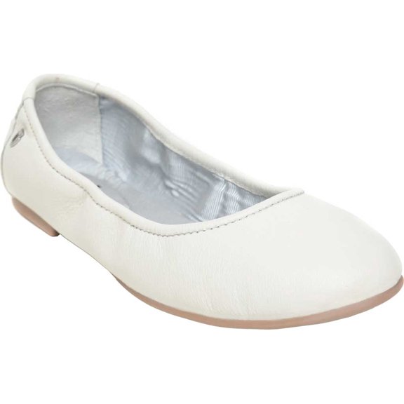 Minnetonka Women's Suede Anna Ballerina Flat, White 8.5