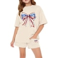 thumbnail image 2 of Ruyang Teenager American Outfits Boys Girls Summer 2 Piece Shirts Short Sets Sports Cotton Clothes Suits Cute Bow Print Shirt, 2 of 6