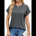 thumbnail image 1 of Camisetas Casuales Holgadas para Mujer, Camisetas de Verano de Corta con Cuello Redondo y Modernas Gris Oscuro L, 1 of 10