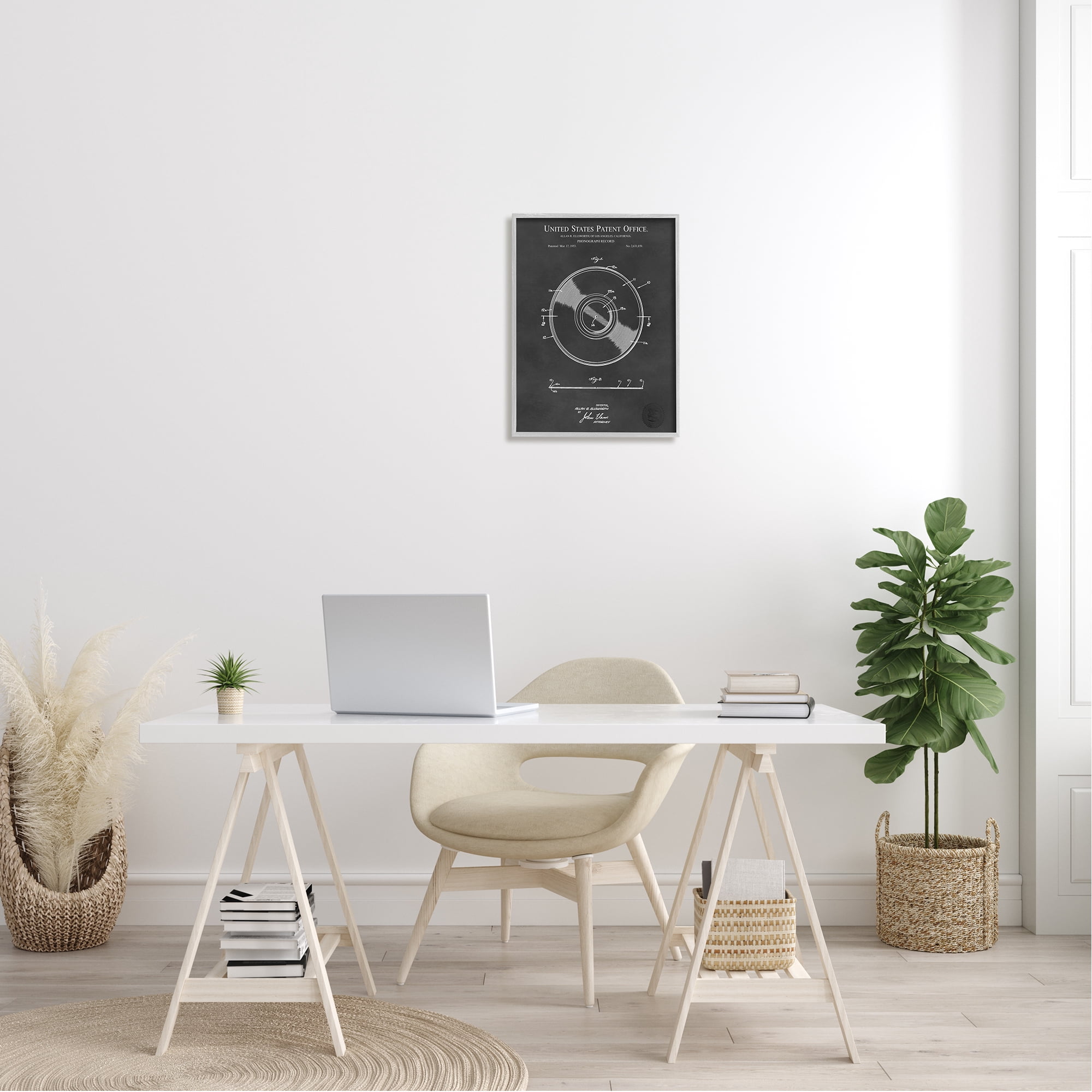 Stupell Industries Phonograph Record Player Detailed Music Diagram Blueprint Framed Wall Art, 16 x 20, Design by Karl Hronek