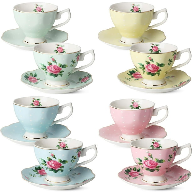 Set de tazas y platillos de té Brew to A Tea Floral Porcelain, 240 ml