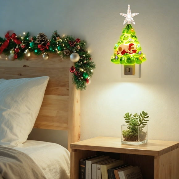 Amzcrzy Resin Lamp Christmas Decorations Christmas Tree Night Light Night Lights Plug Into Wall Christmas Gifts Cute Night Light for Kids Plug In Nightlight Rotatable for Christmas Decorations Party