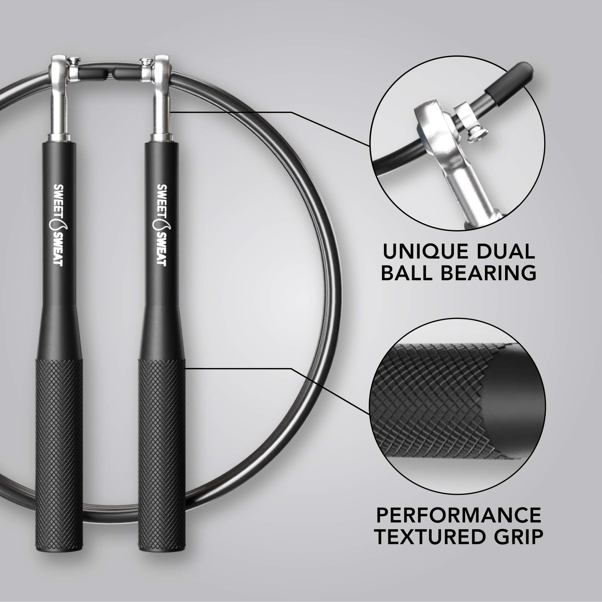 Sports Research Sweet Sweat Speed Rope, Black, 1 Jump Rope