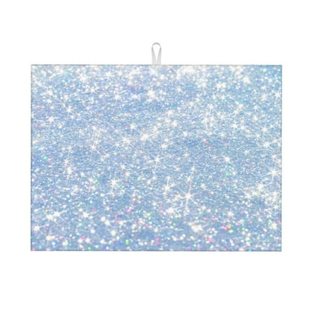 

Dish Drying Mat White Bule Glitter Highly Absorbent Microfiber Drying Mat Kitchen Counter or Sink Drawer Liner 18x24 Kitchen Drying Mat Coffee Mat Kitchen Essentials