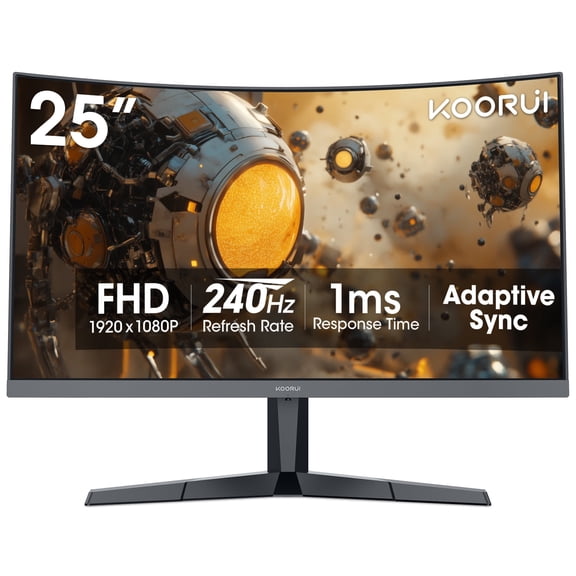 KOORUI 25" FHD Gaming Monitor, 240Hz 1080p Curved Monitor, Adaptive G-Sync, New, G2511XC