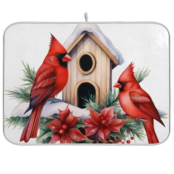 Birds Christmas Pines Dish Drying Mat Dish Drainer Rack Mats Water Absorbent Non-Slip Easy Clean Heat Resistant for Kitchen Counter