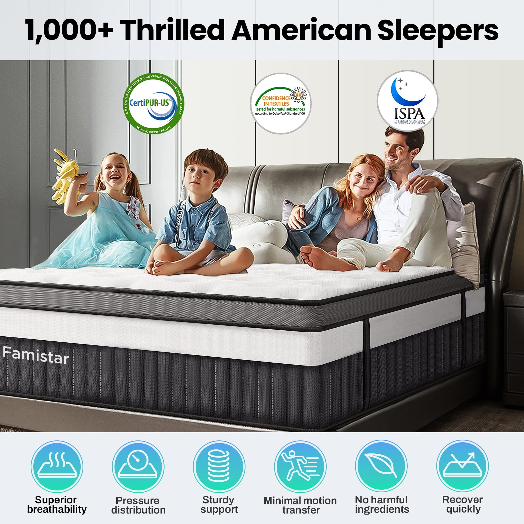 14In Queen Mattress In a Box, Breathable Mattress w/ Gel Memory Foam & Pocket Spring for Motion Isolation, Anti-pilling & Flame Retardant, Medium Firm, Pressure Relief, CertiPUR-US
