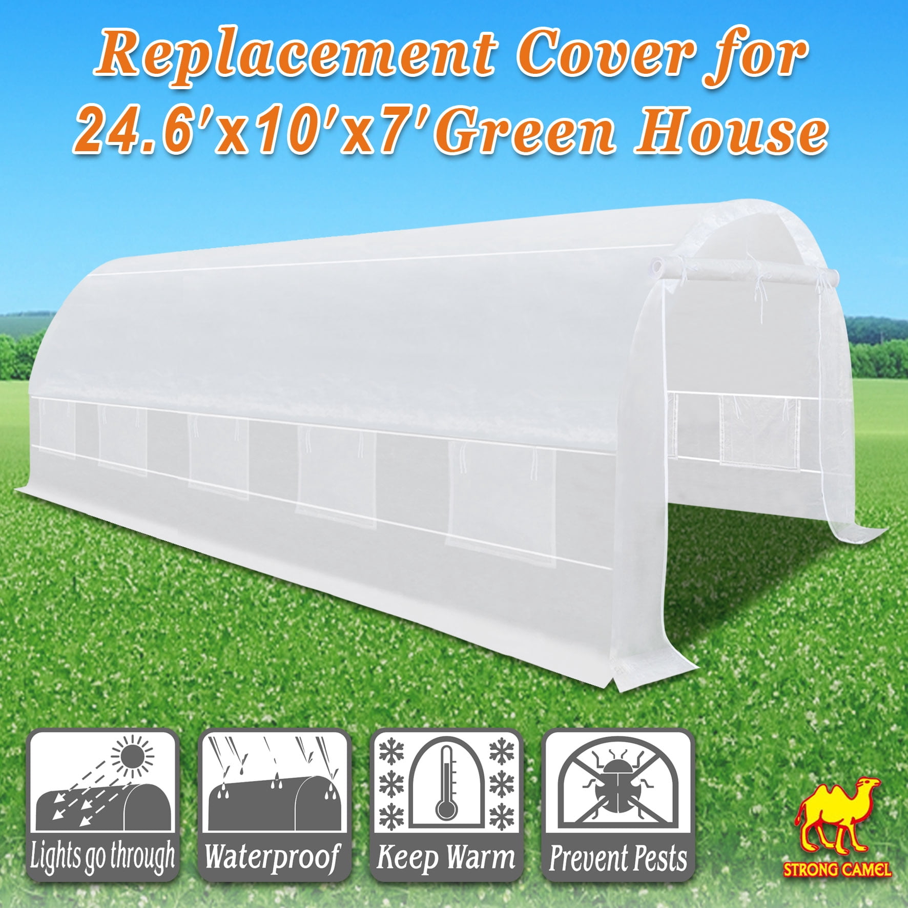 SUNNY Greenhouse Replacement Cover Half-Transparent Greenhouse Cover (24.6'x10'x7')