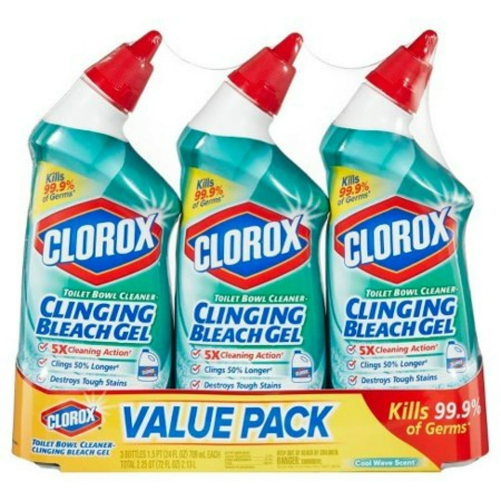 Clorox Toilet Bowl Cleaner with Bleach, Cool Wave 24 oz, 3 ct