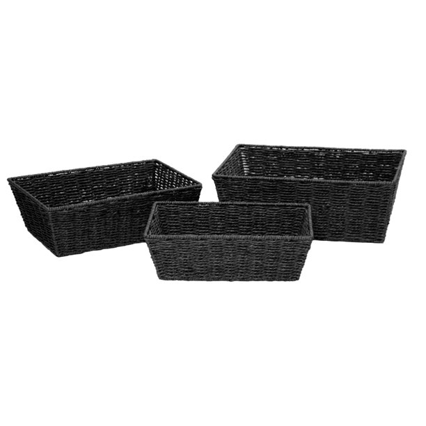 Mainstays Rectangular Paper Rope Basket, Set of 3, Black