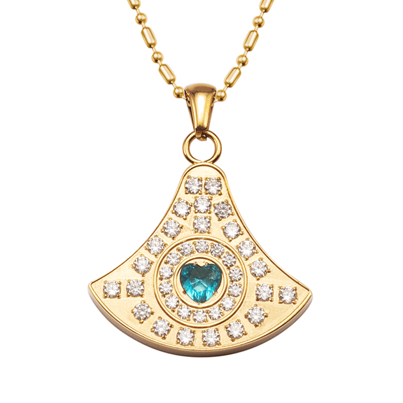 Wollet Stainless Ssteel Necklace Pendant with Inlaid CZ Stone Volcanic Stone for Women