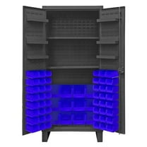 Durham HDC36-60-2S6D5295 12 Gauge Recessed Door Style Lockable Cabinet with 60 Red Hook on Bins & 2 Adjustable 6 Door Shelves, Gray - 36 in.