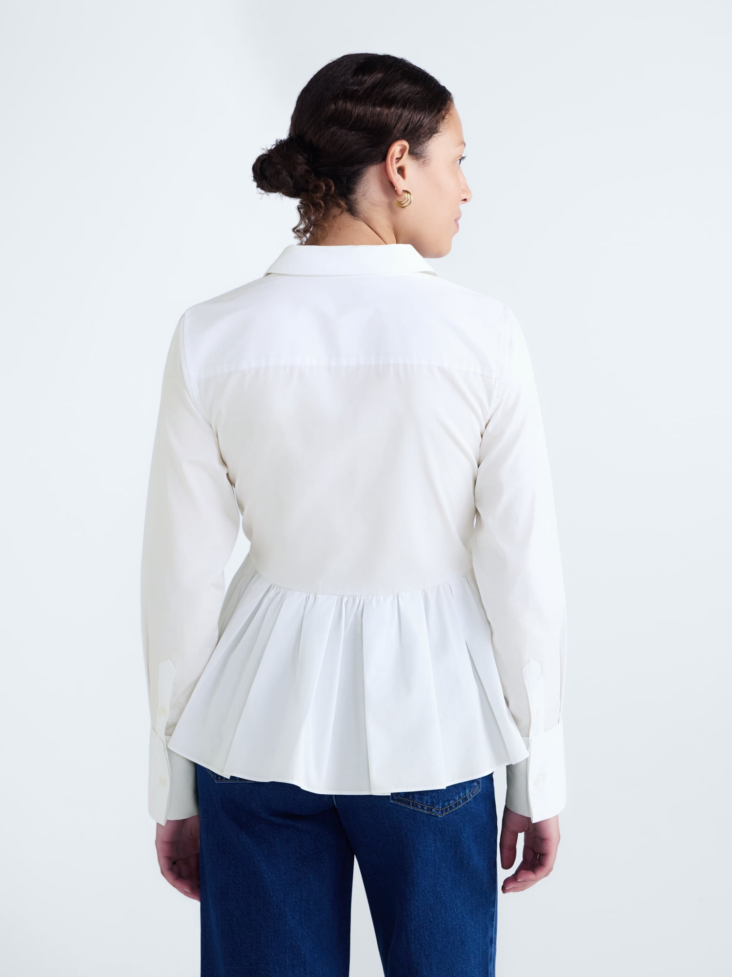 Free Assembly Women's and Women's Plus Peplum Button Front Cotton Shirt, Sizes XXS-4X