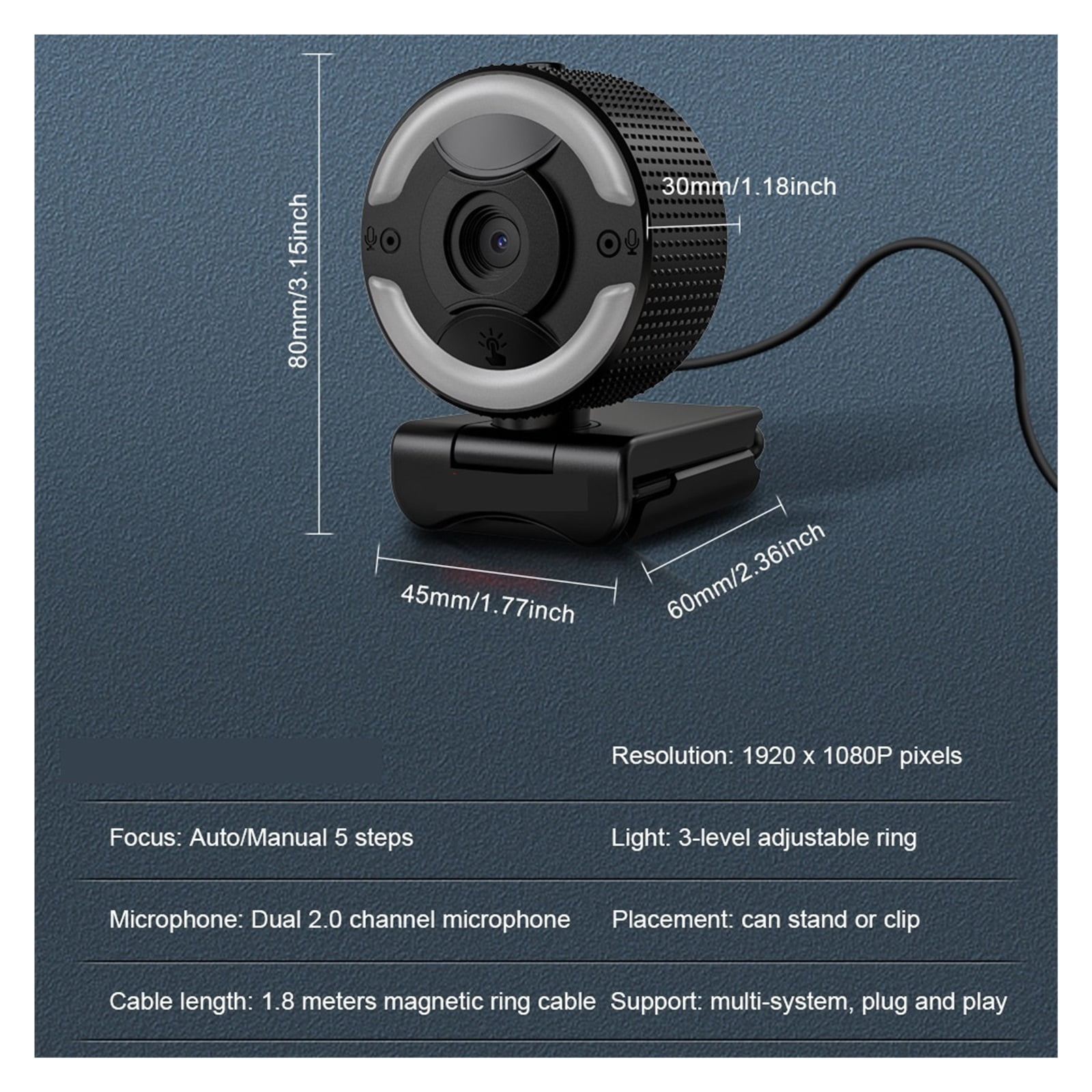 USB HD Webcam Autofocus Built-in Microphone 1920 X 1080P 30fps Web Cam Camera For Desktop Laptops Game PC For Conferencing ,Full Clarity