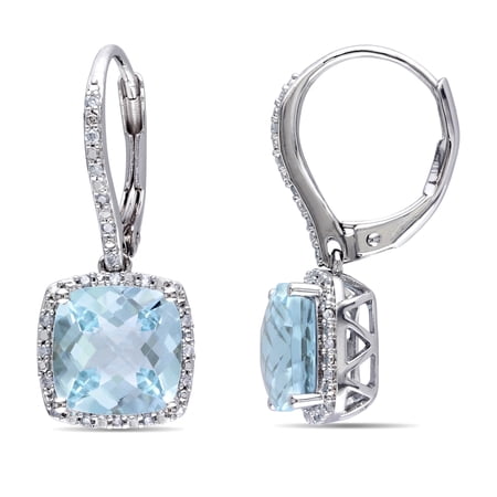 Everly Women's 8 1/2ct TGW Sky Blue Topaz & 1/5ct TW Diamond Sterling Silver Leverback Earrings