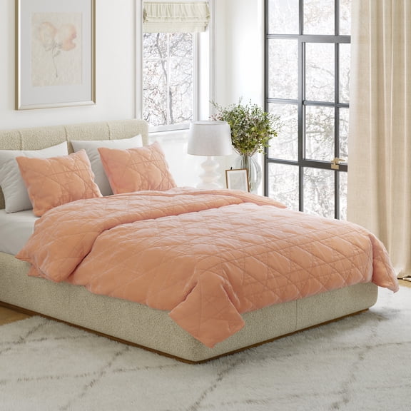 Lavish Home 3PC Velvet Queen Quilt Set - Queen Bedspread and Shams (Pink)