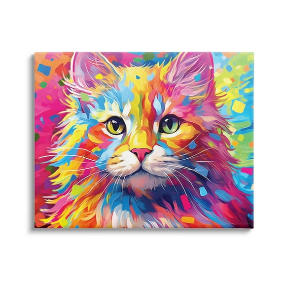 Stupell Industries Vivid Cat Painting Animals & Insects Painting Gallery Wrapped Canvas Art Print Wall Art, 20 x 16