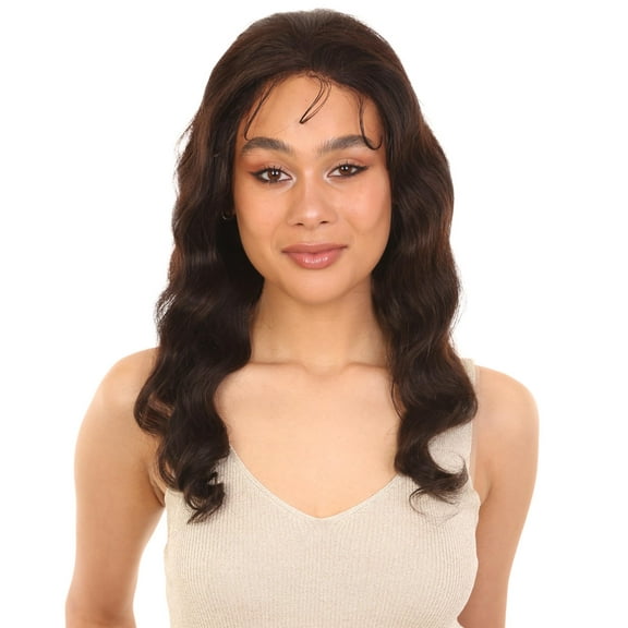 LUXLUXE Ariel 21-inches Wavy 100% Human Hair 3½"×13 HD Lace Wig, Heat Resistant Fiber, (NATURAL)