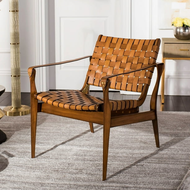 Safavieh Couture Dilan Leather Safari Chair- Light Brown / Brown - 24.5