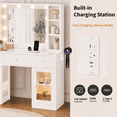 thumbnail image 6 of Zimtown Makeup Vanity with 3 Colors Light Mirror, Glass Top Vanity Desk with Two Glass-Door Storage Cabinets & Charging Station, White, 6 of 9