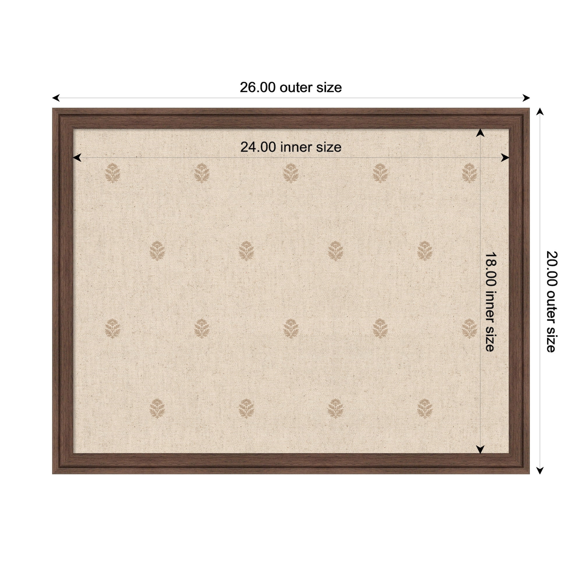 Kate and Laurel Framed Fabric Pinboard 26 x 20, Beige Botanical Block Print Printed Linen Classic Bulletin Board for Use as a Vision Board or Wall Organization, Florence Medium Brown Frame