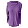thumbnail image 4 of XIAONU Womens Sweatshrits Boat Neck Long Sleeve Loose Fit Sweatshirt Solid Color Casual Comfy Pullover Sport Top Daily Wear Purple S, 4 of 5