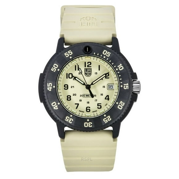 Luminox Original Navy Seal EVO Bracelet en Caoutchouc Cadran Beige Quartz de Plongée XS.3010.EVO.S 200 m Montre pour Homme