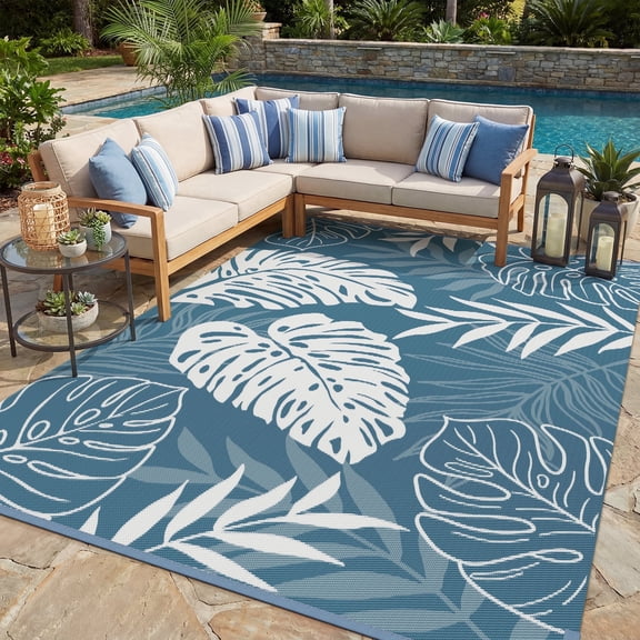 SIXHOME Outdoor Rug 8'x10' Waterproof Reversible Patio Rug Boho Geometric Indoor Outdoor Rugs Lightweight Plastic Straw Ourdoor Carpet for RV Camping Deck Balcony Modern Porch Decor Beige