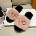 thumbnail image 4 of Fashion Chain Design Women Home Slippers Solid Color Open Toe Indoor 2022 Winter Flat Non-slip Leisure Interior Female Shoes, 4 of 5