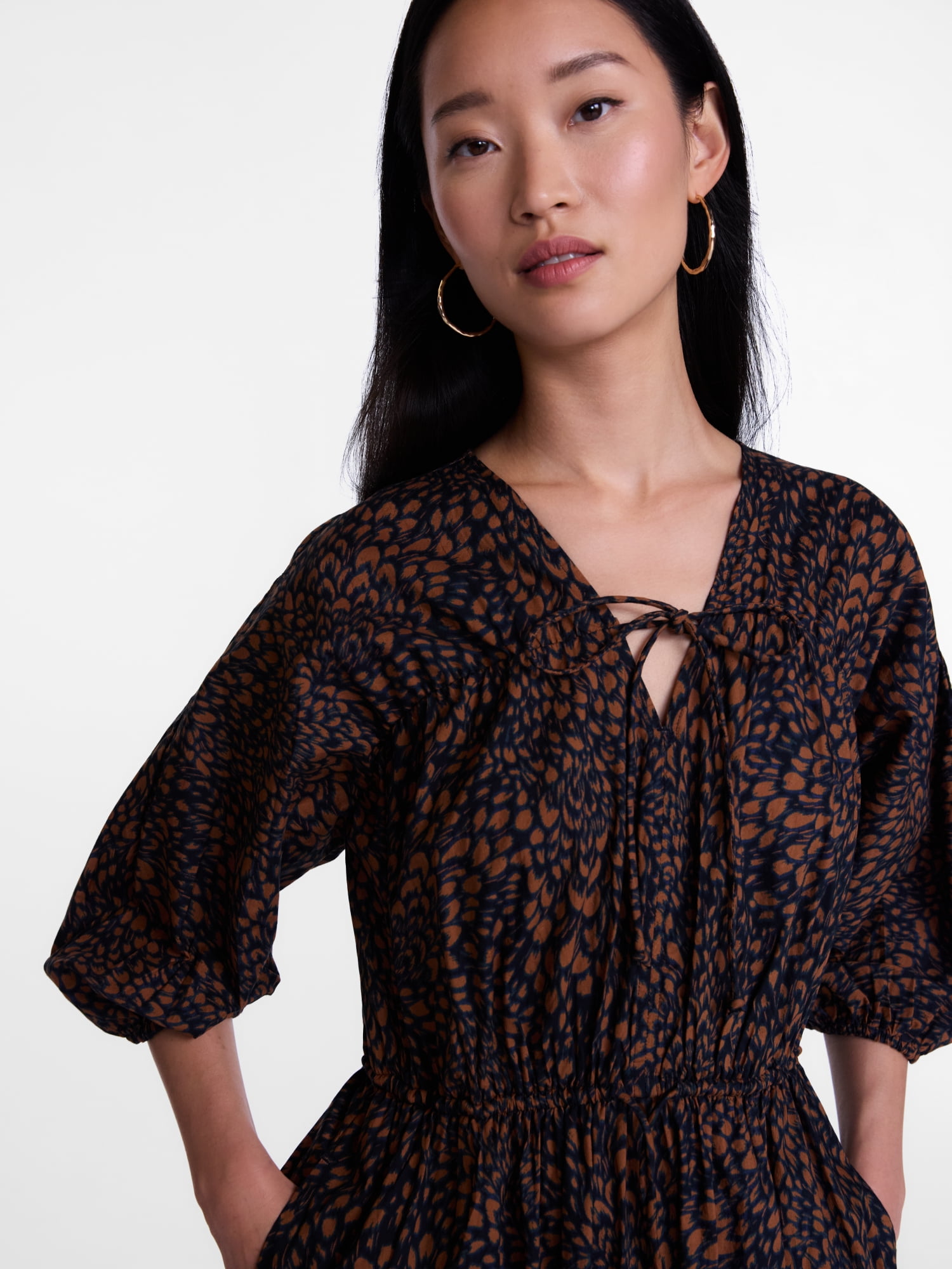 Scenario Women's and Women's Plus Midi Dress with Puff Sleeves, Sizes XS-4X